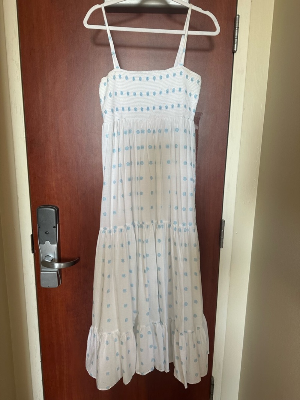 Zara White Maxi Dress with Light Blue Floral Print